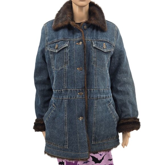 Marvin Richards Vintage Size Large Womens Denim Jacket With Faux Fur Lining - Picture 10 of 10